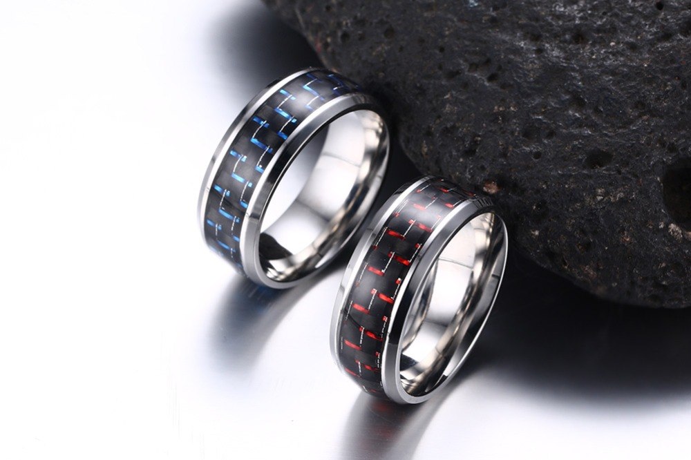 Blue accents carbon fiber & Stainless steel ring