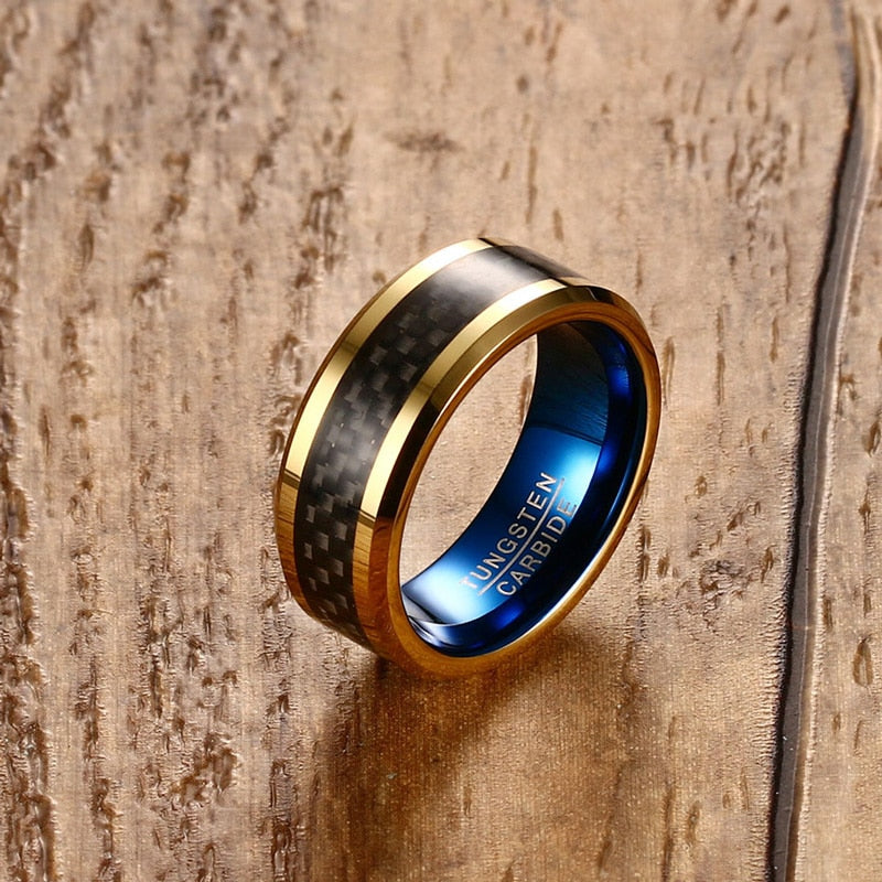 Golden Tungsten Steel & Carbon Fiber Ring