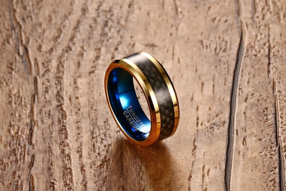 Golden Tungsten Steel & Carbon Fiber Ring