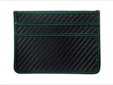 green stitching black carbon fiber wallet