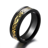 Black stainless steel & gold carbon fiber "dragon" ring