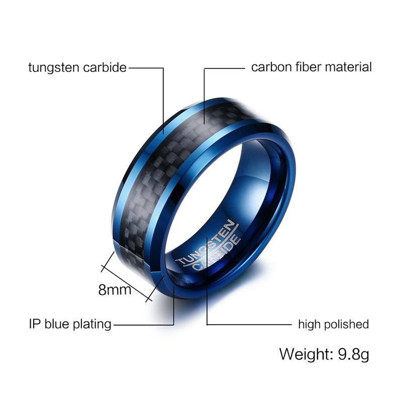 Blue Tungsten steel & Carbon fiber Ring