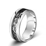 Chrome stainless steel & black carbon fiber "dragon" ring