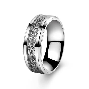 Silver stainless steel & silver carbon fiber "dragon" ring