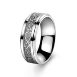 Silver stainless steel & silver carbon fiber "dragon" ring