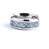 Chrome stainless steel & light blue carbon fiber "dragon" ring